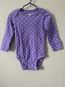 Carter's Baby Girls White Polka Dot 100% Cotton Long Sleeve Bodysuit Purple 24M