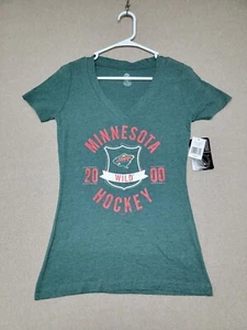 NWT-$17~ MINNESOTA WILD 2000 NHL Ladies V-Neck Hockey Tee-Shirt Green Size Small - Picture 1 of 5