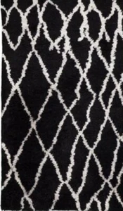 Beni Ourain Moroccan style Area Rug 3' X 5' Hand Knotted all Black Viscous Shag - Picture 1 of 5