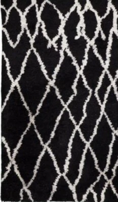 Beni Ourain Moroccan style Area Rug 3' X 5' Hand Knotted all Black Viscous Shag - Image 1 of 4