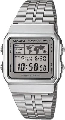 Casio A500WA-7 Vintage Digital World Time Dual Time LED Backlight Steel Band GMT - Image 1 of 2