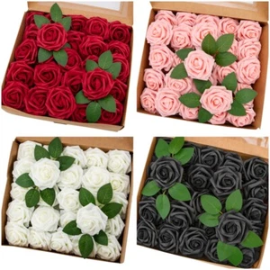 50Pack Faux Fake Foam Rose Bulk for DIY Wedding Bouquet Baby Bridal Shower Party - Picture 1 of 24
