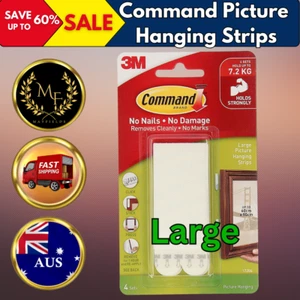 3M COMMAND Picture Hanging Strip Large 4 Pack No Nails No Damage Holds 7.2kg - Picture 1 of 2