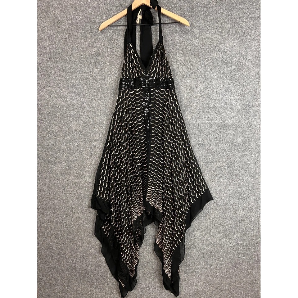 Vestido BCBGMAXAZRIA Y2K Halter SEDA Asimétrico Hada Lentejuelas Adornado Talla 6 Foto 1 de 4