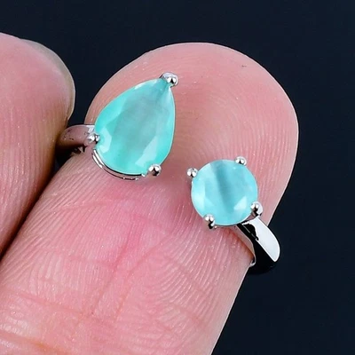 Anillo hecho a mano enchapado en plata 925 calcedonia azul talla 6,5 de EE. UU. Foto 1 de 3