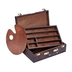 Wood Art Storage Box With Espresso Stain, 2-Tier Wood Case with 10 Dividers, ... - Picture 1 of 7