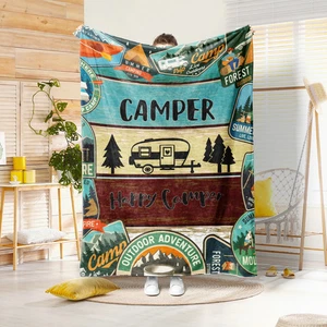 1PC Camper and Forest Pattern Printed Blanket, Suitable for Sofas, Beds, Offices - Picture 1 of 12