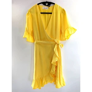 Line & Dot Yellow Ruffle Wrap Dress - Picture 1 of 9