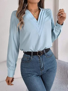 Layered V-Neck Long Sleeve Blouse - Picture 1 of 48
