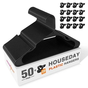 Black Plastic Hangers 50 Pack with 20 Connector Hooks, Premium Slim Space Sav... - Picture 1 of 8