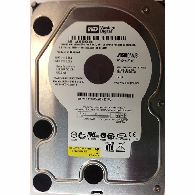 WD5000AAJS-57YFA2 - Western Digital 500GB 7200 RPM SATA 3.5" HDD - Image 1 of 1