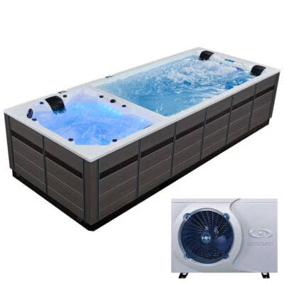 Outdoor-Whirlpool 590x235 cm grau weiß Schwimspas Swim-SPA mit Wärmepumpe - Bild 1 von 4