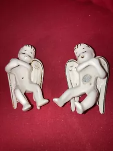 1957 National Pottery Co. Angels for Taper Candles vintage excelente decoración - Imagen 1 de 5