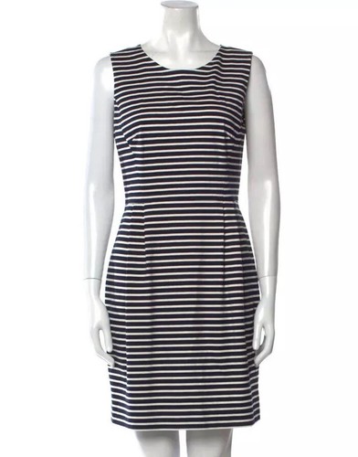 Abito Kate Spade Ponte senza maniche aderente e svasato a righe blu navy taglia 12