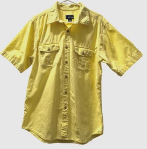 Basic Editions Button Down Short Sleeve Mens Size M Medium Cotton Yellow - Picture 1 of 10