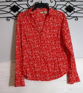 LL Bean Nautical Women's Button Up Top Size 10 Long Sleeve Red - Picture 1 of 5