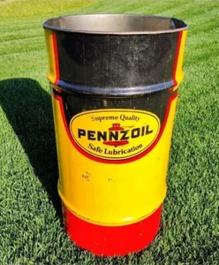 VTG PENNZOIL SAF LUBRICATION 120lb OIL GAS DRUM BARREL CAN TRASH GARAGE SHOP - Picture 1 of 1