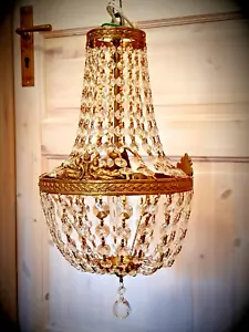 Alter Kristallglas Korblüster Kristall Lüster Leuchter Kronleuchter Lampe Lampen - Bild 1 von 12