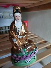 Vintage Porcelain Guanyin Figurine Seated on Lotus Base Holding Pearl  "KwanYin"