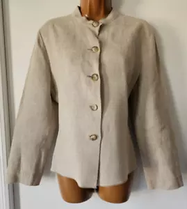 Hugo Buscati Tan 100% Linen Classic Vintage Casual Business Jacket. Size 12 - Picture 1 of 13
