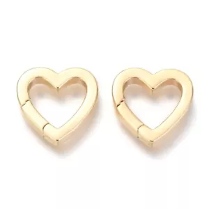 10pcs Heart Spring Gate Ring Clasps Gold Plated Brass Split Key Rings 16x16x2mm - Picture 1 of 2