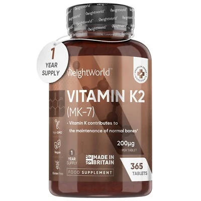 Vitamin K2 - 365 Tablets - 200mcg high strength - healthy bones - 1 Year supply - Image 1 of 4