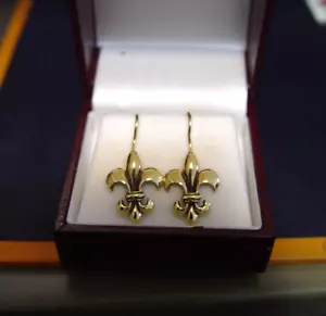 Mignon Faget 14K Fleur de Lis MARDI GRAS THEME angle hook EARRINGS 4 grams/N.O - Picture 1 of 12