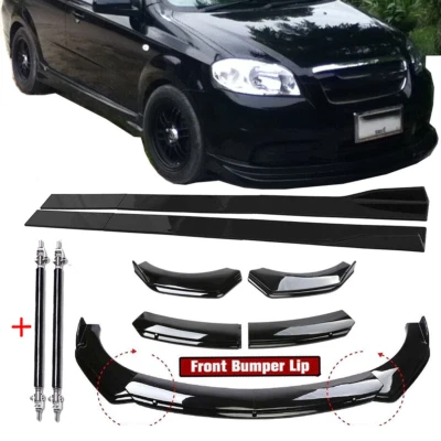 For Chevrolet Aveo Front Bumper Spoiler Splitter Glossy Black Strut Rod Body Kit - Image 1 of 4