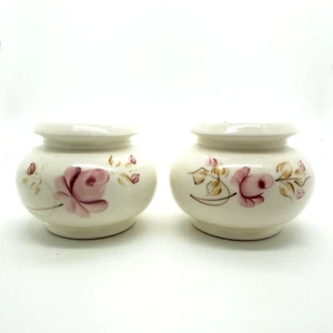 Rose Candle Holder Homco Lasting Products Set of 2 Cream Pink Felt Bottom - Picture 1 of 9