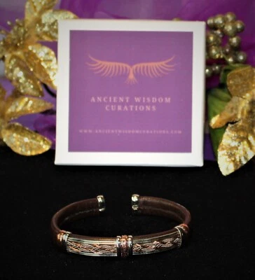 Cuff Bracelet/Copper and Brown Leather-Handmade- Gift Box/Free Shipping-BL0305 - Image 1 of 2