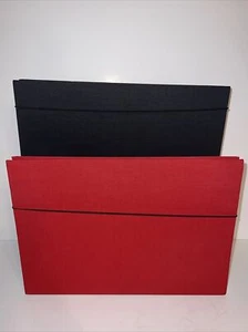 Two Fabric Covered Accordion File Folders Black Red 7 Section 15” X 10 1/2” - Picture 1 of 11