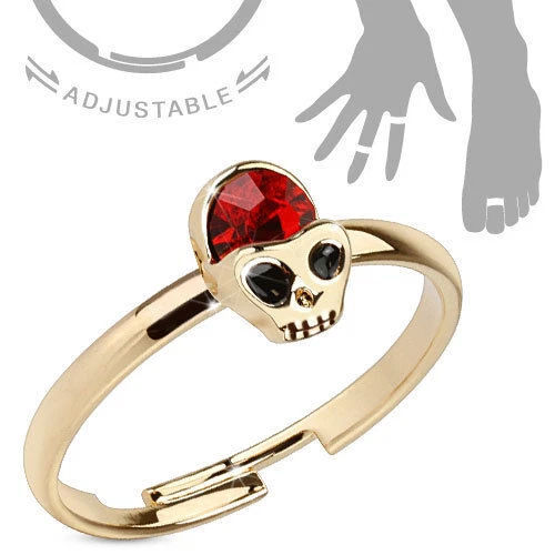 Zehenring vergoldet Alien Totenkopf Skull Fußring Mid Midi Ring Kristall Rot - Bild 1 von 1