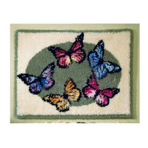 Craft Kit Latch Hook Butterflies Canvas Floor Mat and Threads - Picture 1 of 2