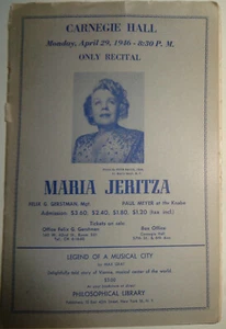 MARIA JERITZA AT CARNEGIE HALL - PROGRAM - MONDAY, APRIL 19, 1946 - Picture 1 of 4