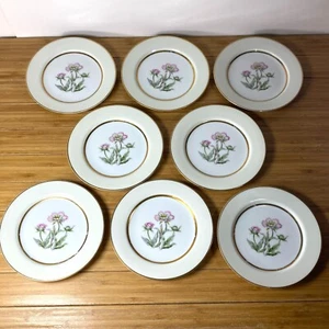 Mikado China Harmony 6.5" Plates Gold Rim Pink Camellia Japan Set of 8 - Picture 1 of 6