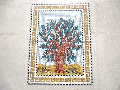 18" x 24" Hand Painted Ceramic tile Roman Mosaic mural Olive Tree BACKSPLASH - Image 1 of 4