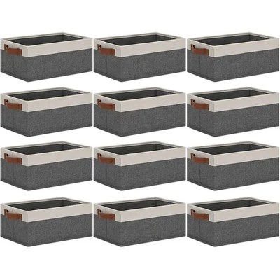 Paquete de 12 contenedores de almacenamiento de tela pequeños, cesta de almacenamiento con asas de cuero, cierre... Foto 1 de 4