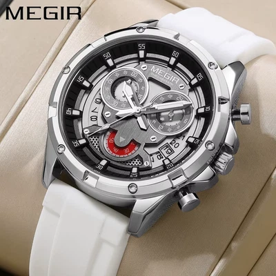 Reloj Hombre Cuarzo Impermeable Lujo Luminoso Fecha Cronógrafo Silicona Hombre Pulsera Foto 1 de 4
