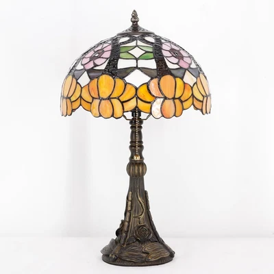 Abajur de mesa Tiffany vitral 12X12X19 polegadas laranja estilo flor mesa quarto - Imagem 1 de 4