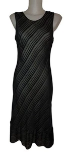 Y2k J. Jill Sz 6 Black & Tan Stripe Silk Retro Witchy Grunge Goth Midi Dress - Picture 1 of 4
