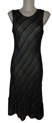 Vestido J. Jill Talla 6 Mujer Negro Seda Rayas Retro Bruja Grunge Gótico Midi Foto 1 de 4