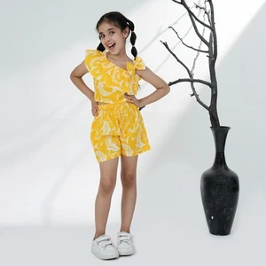 Cotton Sleeveless Printed Girls Co-Ords Casual Wear Outfit Top Short Set - Picture 1 of 35