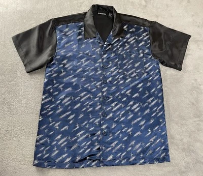 Camisa ODO Manga Corta Botón Azul Negra Para Hombre L Estilo Satinado Espacio Exterior Cósmico Foto 1 de 4