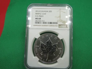 Canadá 2014 $5 hoja de arce marca privada plata MS68 NGC BONITA MONEDA F15 PRIVADA - Imagen 1 de 4
