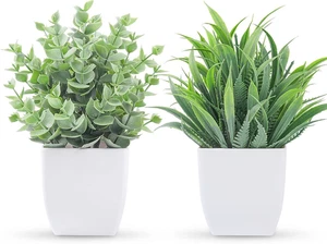 Der Rose 2 Pack Small Fake Plants Mini Artificial Potted Plants for Table Desk H - Picture 1 of 12