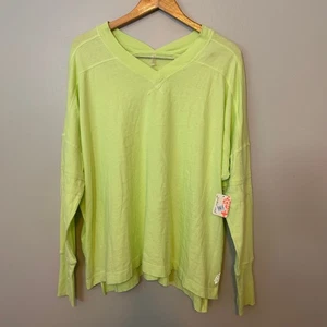 Free People Movement All Star Layer Womens L Lime V-Neck Long Sleeve Shirt NWT - Picture 1 of 8