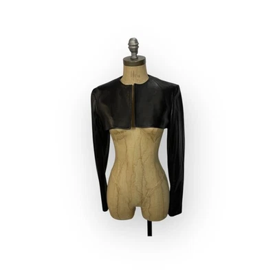 Chaqueta Bolero Recortada De Colección Años 90 Donna Karan Firma Italiana Piel de Cordero 4 Nueva Con Etiquetas $1400 Foto 1 de 4