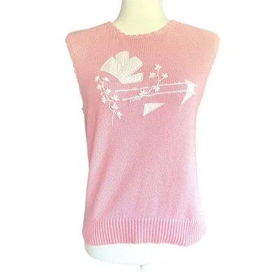 Chaleco Suéter Vintage Talla Mediana Rosa Tejido Twee Bordado Años 80 Abuela Retro Foto 1 de 4