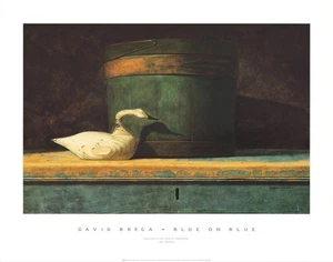 David Brega Still Life with Decoy Duck Blue on Blue 24x18 in - Picture 1 of 1