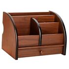  Wooden Desk Organizer with Drawer, Remote Control Holder Caddy, Makeup 